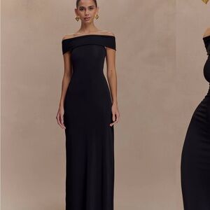 Meshki Aurora Black Off-Shoulder Evening Gown